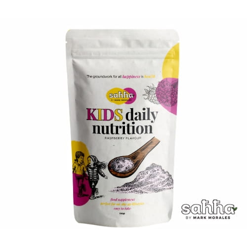 A clean nutritional supplement facts panel showing healthy ingredients designed to support kids' growth, gut health, and seasonal defenses.